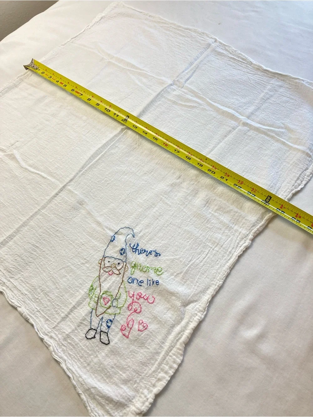 Hand-Embroidered Whimsical Gnome Flour Sack Kitchen Dish Towels - Set of 3